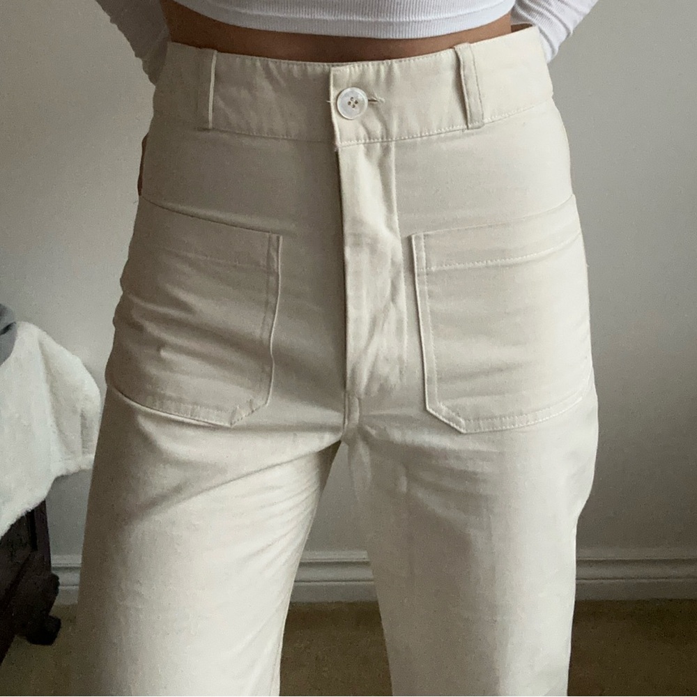 Vintage Cream High-Waisted Wide Leg Trousers